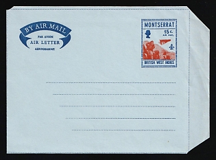 Montserrat, British Overseas Territories, British Commonwealth, Postal Stationery Airmail Cover, Air Letter, Aerogramme, Mint, additionally franked with 15c