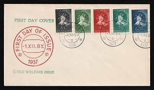 1937 (1 Dec) Netherlands, 'Child Welfare Issue', First Day of Issue, First Day Cover used in Enkhuizen franked with Full Set of 1.5c-12.5c