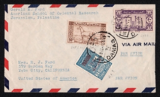 1946 (16 Sep) Syria Airmail, Cover from Damascus (Syria) to Yuba City (United States), franked with 50p, 50p, 5p
