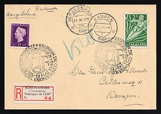 1949 (21 Apr) Netherlands, 'Meeting of CCIF Technical Committees', Registered Postcard from Hague (Scheveningen, Netherlands) to Kampen (Overijssel, Netherlands), with Registered Label 'CCIF Technical Committees', Mixed franking with 2c, 15c, Special Cancellations