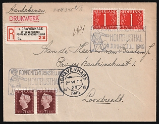 1949 (29 Jun) Netherlands, 'International Puppet Exhibition', Registered Cover from Hague to Loosdrecht franked with pairs of 1c and 7.5c, Commemorative Postmarks