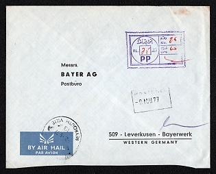 1977 (2 May) Lebanon Airmail Cover from Beirut (Lebanon) to Leverkusen (Germany), franked with violet handstamp 'Tax Collected'