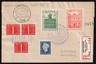1948 (18 Aug) Netherlands, 'International Congress of Philosophy', Registered Cover from Amsterdam to Veenendaal franked with 3 x 1c, 2 x 6c and 10c, Commemorative Postmarks