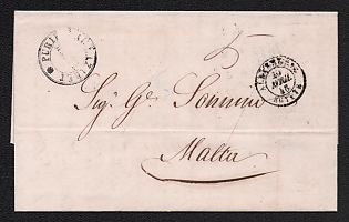 1846 (19 Apr) Commercial Cover from Alexandria (Egypt) to Malta, Entire Letter with 'Purifie Du Lazaret' Cancellation and blue oval Privat Cancellation on the backside