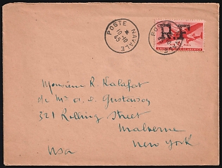 1945 (10 Oct) United States, WWII Military Airmail Cover from Naval Post to Malverne (United States), franked with 6c with 'R. F' Overprint