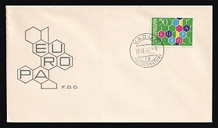 1960 (19 Sep) 'Europa CEPT', Liechtenstein, First Day Cover used in Vaduz (Liechtenstein), franked with Complete Set of 50rp