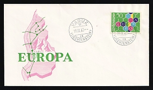 1960 (19 Sep) 'Europa CEPT', Liechtenstein, First Day Cover used in Vaduz (Liechtenstein), franked with Complete Set of 50rp
