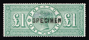 1891 £1 Great Britain, Specimen, Certificate, Type 11
