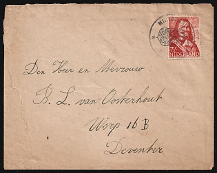 1943 Netherlands, 'Ministry of Finance' Cover of Pharmacy from Hague to Deventer franked with 7.5c, Commemorative Postmark