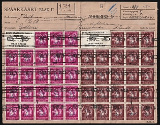 1947 (17 Aug) Netherlands, Consumer Credit Savings Card from Godlinze franked with blocks of Savings stamps