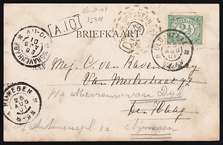1901 (26 Aug) Netherlands, Postcard from Oldenzaal via Nijmegen to Hague franked with 2.5c