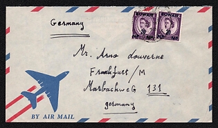 1958 26 (May) Kuwait, British Protectorate, Airmail Cover from Kuwait to Frankfurt (Germany), franked with two 20np on 3p