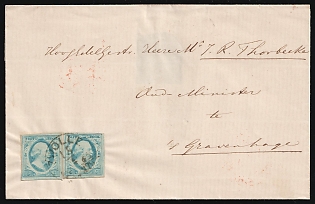 1856 (15 Apr) Netherlands, Cover from Zwolle to Hague franked with pair of 5c