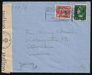 1942 (11 Jun) Netherlands, 'Buy Stamp for Child Now', Censored Airmail Cover from Amsterdam to Stockholm franked with 5c and 7.5c, Commemorative Postmark
