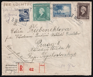 1947 (3 Mar) Netherlands East Indies, Airmail Registered Cover from Biak to Prague franked with 2 x 5c, 20c and 1g