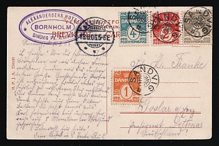 1906 (18 Aug) Denmark, Postcard from Sandvig (island of Bornholm, Denmark), Sent from the hotel "Alexandersens Hotel" to Goslar (Germany), franked with 1øre, 2øre, 3øre, 4øre