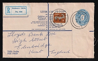 1976 (5 Apr) Ireland, Postal Stationery Cover from Skibbereen (Ireland) to Edenbridge (Kent, England), franked with 8pg, additionally franked with 25pg