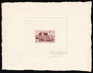 1965 85f, Central African Republic, Master Die Proof Sheetlet, Reddish brown, Imperforate, Signature