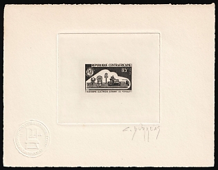 1965 85f, Central African Republic, Master Die Proof Sheetlet, Black, Imperforate, Signature