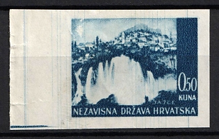 1941 0.50k Croatia, NDH, Proof, Imperforate, Margin, Thin Paper