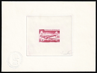 1967 1f, Central African Republic, Master Die Proof Sheetlet, Rose-red, Imperforate, Signature