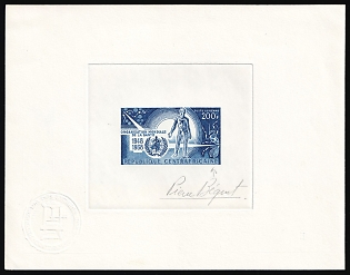 1968 200f, Central African Republic, Airmail, Master Die Proof Sheetlet, Dark blue, Imperforate, Signature