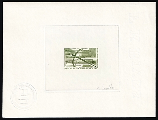 1968 30f, Central African Republic, Master Die Proof Sheetlet, Olive, Imperforate, Signature