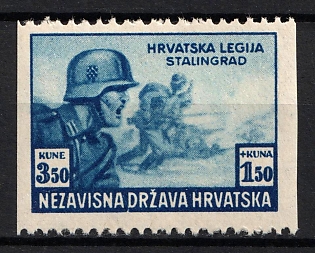 1943 3.50k+1.50k Croatian Legion, Croatia, NDH, Missing Perforation