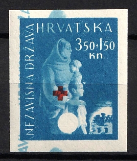 1943 3.50k+1.50k Croatia, NDH, Proof, Imperforate, Shifted Background