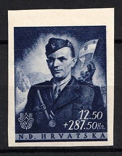1944 12.50+287.50k Croatia, NDH, Complete Set, Imperforate, Blue Proof
