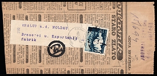 WWII Censored Newspaper Wrapper 'Nova Hrvatska' from Zagreb (Croatia) to Kralupy nad Vltavou (Czechia), franked with 0.50k with Handstamps