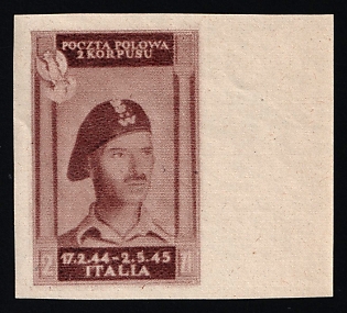 1945 2zl Barletta - Trani, Polish II Corps in Italy, Poland, DP Camp, Displaced Persons Camp, Imperforate, Margin, Unpriced