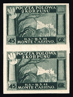 1945 45gr Barletta - Trani, Polish II Corps in Italy, Poland, DP Camp, Displaced Persons Camp, Vertical Pair, Cardboard paper
