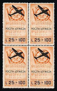 1946 25l+100 Barletta - Trani, Polish II Corps in Italy, Poland, DP Camp, Displaced Persons Camp, Block of Four, Airmail
