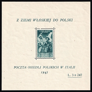 1946 3l Barletta - Trani, Polish II Corps in Italy, Poland, DP Camp, Displaced Persons Camp, Souvenir Sheet