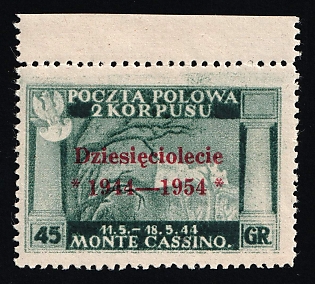 1954 45gr Barletta - Trani, Polish II Corps in Italy, Poland, DP Camp, Displaced Persons Camp, Margin