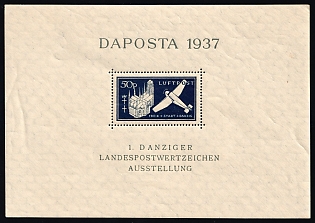 1937 50pf Danzig Gdansk, Germany, Airmail, Souvenir Sheet