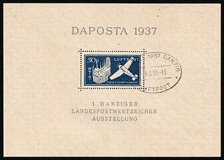 1937 50pf Danzig Gdansk, Germany, Souvenir Sheet, Airmail, Commemorative Cancellation