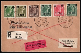 1941 (8 Feb) Luxembourg, German Occupation, Germany, Durch Eilboten Registered Cover from Belvaux (Luxembourg) to Stuttgart (Germany) with Multiple franking