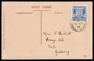 1944 (12 Apr) Guernsey, German Occupation, Germany, Postcard locally addressed in Guernsey, franked with 2.5p