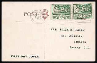 1943 (1 Jun) Jersey, German Occupation, Germany, FDC Postcard locally addressed in Jersey, franked with 2 x 0.5p