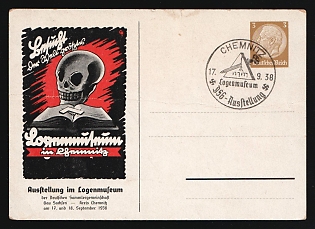 1938 (17 Sep) 'Exhibition in Chemnitz Logenmuseum - Largest Anti-Masonic Museum', Third Reich, Germany, 3pf Postal Stationery Postcard used in Chemnitz, Commemorative Postmark
