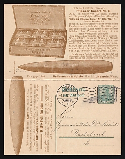 1912 (1 Feb) 'Tobacco and Cigar Factory Gellermann & Holste G. m. b. H.', German Empire, Germany, 5pf+5pf Postal Stationery Advertising Double Postcard with Paid Return Answer from Hameln to Radebeul