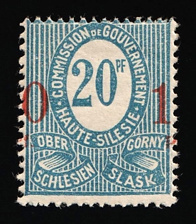 1920 10pf on 20pf Joining of Upper Silesia, Germany, Shifted Overprint, Signed