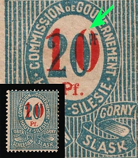 1920 10pf on 20pf Joining of Upper Silesia, Germany, Broken '0' in '10pf'