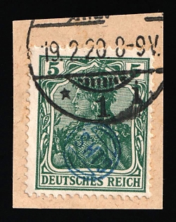 1920 5pf on piece, Joining of Upper Silesia, Germany, French Occupation, Signed, Certificate