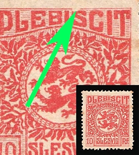 1920 10pf Joining of Schleswig, Germany, Broken Frame Over 'S' in 'PLEBISCIT'