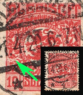 1920 10pf Joining of Schleswig, Germany, Missing Color above Value