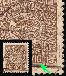 1920 35pf Joining of Schleswig, Germany, 'G' in 'SLESVIG' Broken at the Bottom