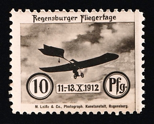 1912 10pf 'Regensburg Aviation Archive', German Empire, Germany, Semi-Official Airmail Stamp, Certificate
